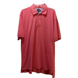 Tommy Hilfiger Polo Shirt L Large pink salmon or coral Men's pique cotton